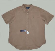 New Large L POLO RALPH LAUREN Men short sleeve linen silk shirt brown button top