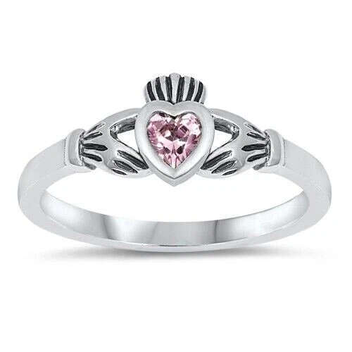 Claddagh Lavender Ring Genuine Sterling Silver 925 Rhodium Plated 7 mm Size 4-10 - Image 1 of 1