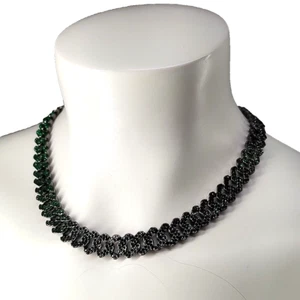 Men's Chunky Chain Necklace Sparkly Green Rhinestones 18" Fashion Jewelry - Picture 1 of 7