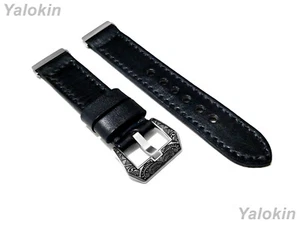 Black Brushed Leather Band Strap for Fitbit Versa 3 4 and Sense 2 Smartwatches - Picture 1 of 9