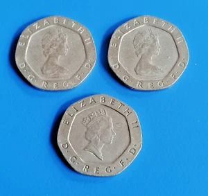 20 Pence 1982,1989,Elizabeth II.,Großbritannien, 3 Münzen im Konvolut,Topzustand - Bild 1 von 2