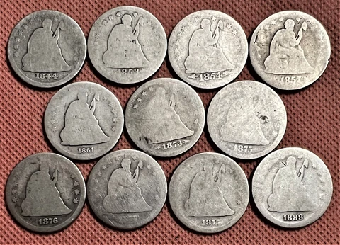 11 SEATED LIBERTY QUARTERS 1844-O TO 1888-S ALL DIFFERENT DATES/MINT COINS #2 Cover