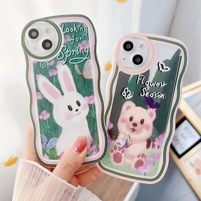Funda blanda para varios teléfonos borde ondulado lindo oso conejo carcasa a prueba de golpes Foto 1 de 4