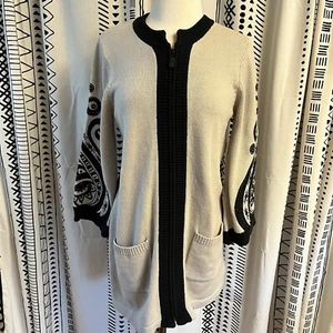 NWT Bob Mackie S Art To Wear zip up cardigan Paisley Hipster Boho Lagenlook Knit - Picture 1 of 12