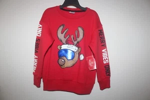 Boys Holiday Time Reindeer Christmas Sweatshirt in Red Ugly Sweater - Picture 1 of 7