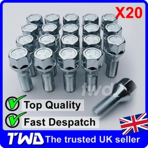 20x ALLOY WHEEL BOLTS - VOLVO M14x1.5 19MM HEX SILVER CHROME STUD LUG NUT SET - Picture 1 of 6