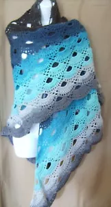 BLUE MULTI COLOR SHAWL WRAP HAND MADE CROCHET XL - Picture 1 of 3