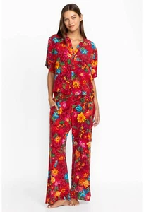 NWT Johnny Was Brooklyn Long Pajama Set Red Floral Silk Short Sleeve S NWT $298 - Picture 1 of 12
