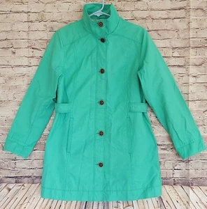 Chaqueta de Lluvia Eddie Bauer Verde Botón Frontal Cinturón Ajustable Incorporado Para Mujer Talla M - Imagen 1 de 7