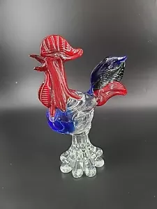 Gallo in vetro artistico pollo bolle applicate rosso blu verde trasparente - Foto 1 di 10