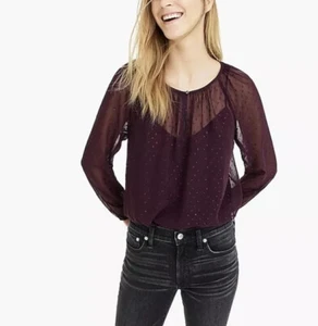 NUEVO CON ETIQUETAS JCREW Point Sur popover en gasa punto alfiler talla M K2549 en púrpura talla XS - Imagen 1 de 8