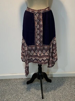 a.n.a Woman Woven Asymmetrical Midi Skirt Blue Peach White Size Petite Small S - Image 1 of 4