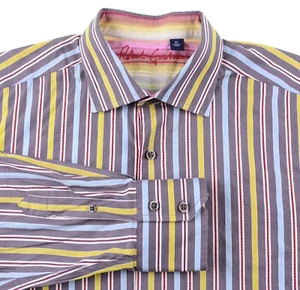 Robert Graham Blue Green Woven Red Striped Cotton Button Up Casual Shirt XL - Picture 1 of 8