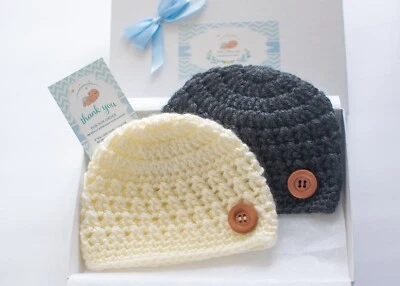 Gorro de bebé de ganchillo hecho a mano de 2 piezas para niño o niña, regalo de baby shower Foto 1 de 3