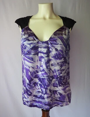 Kenar Washable Silk Top Blouse Cap Sleeve Pleated Purple White Black S - Image 1 of 4