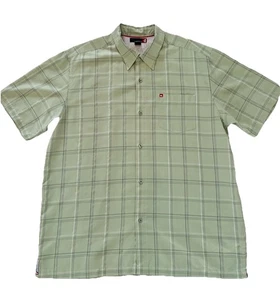 Quiksilver Men's Button Up Shirt XL Green White Short Sleeve Beach Surf Vtg Y2K - Picture 1 of 8
