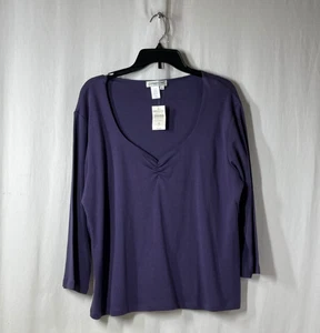 NWT Cold Water Creek Women's Long Sleeve Purple V-Neck Rouched Tee - Size XL - Picture 1 of 3