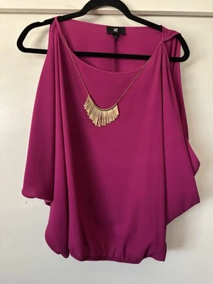 IZByer CropTop Blouse Women’s Fuchsia XL Removable necklace Cutout Sleeve Career - Image 1 of 4