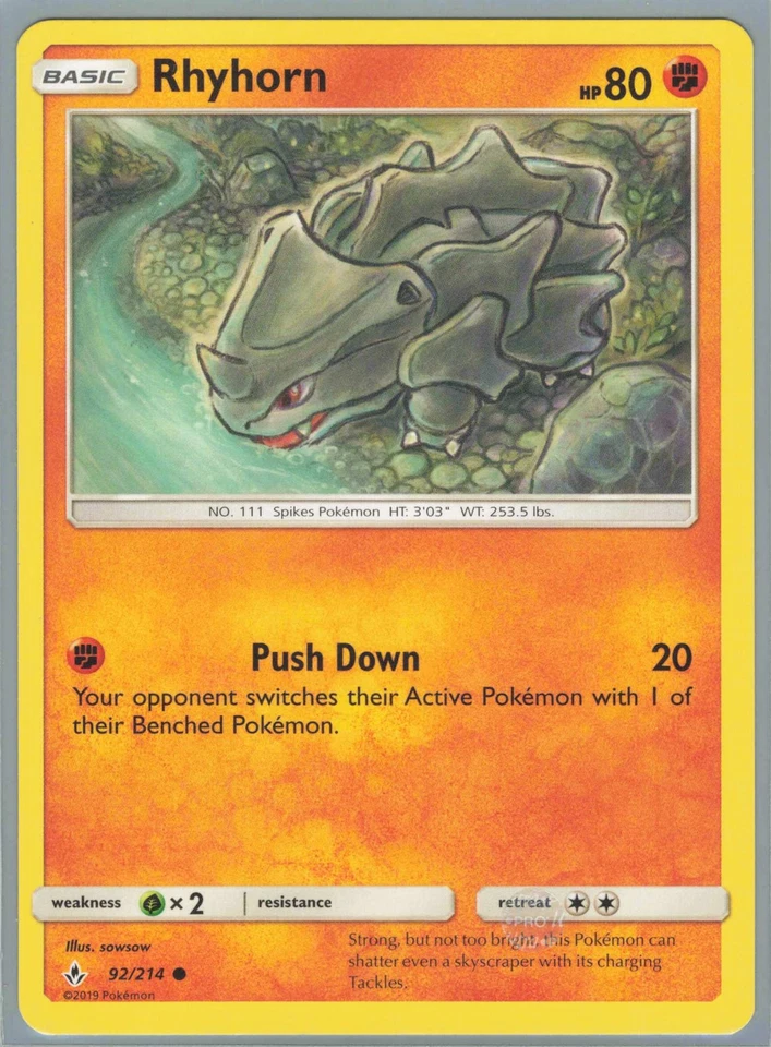 Rhyhorn (92) Common SM - Unbroken Bonds 92/214 LP - Image 1 of 1