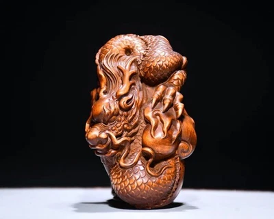 Rare Chinese Collection Hand Carved Boxwood Wood Dragon Statue Hand Piece - Image 1 of 4
