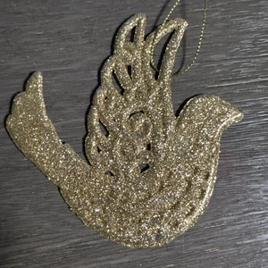 Vtg Christmas Ornament Plastic Gold Glitter Textured Dove 4.5” - Picture 1 of 2