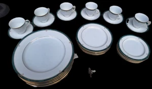 VINTAGE Nikko 4 Pc Dinner Set FOREST GLEN Fine China Green Gold Rim 48-Piece Set - Picture 1 of 3