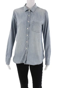 J Crew Womens Cotton Denim Collared Long Sleeve Button Up Blouse Top Blue Size S - Picture 1 of 5