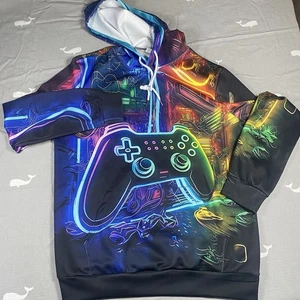 Gamer Universe Blue Purple All Over 3D Print Fleece Hoodie Unisex Size L - Picture 1 of 5