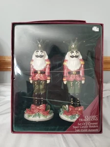 Classic Traditions Nussknacker 2er Set Keramik Kegel Kerzenhalter 24k Gold... - Bild 1 von 9