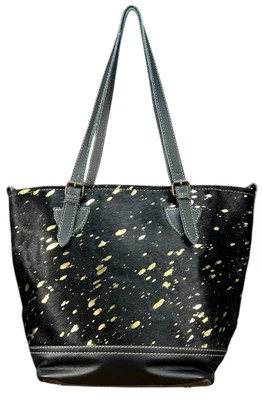 Mrya Bag Tote Black Gold Cow Hide Hair Canvas Large - Image 1 of 4