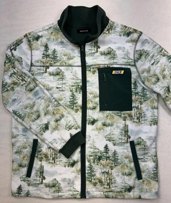 Pacsun Green White Full Zip Jacket Mens Large Scenic Polar Fleece Forest Trees - Image 1 of 4
