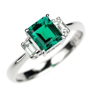 Anillo de diamantes esmeralda recristalizada Crescenbert Pt900 0,80 quilates D0,28 quilates - Auténtico gratis - Imagen 1 de 3