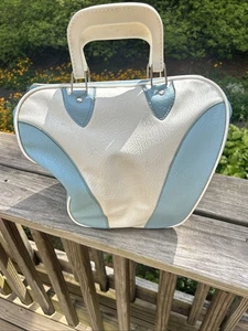 Vintage Bowlingtasche Single-Ball-Style blau & weiß idealer Reißverschluss - Bild 1 von 9