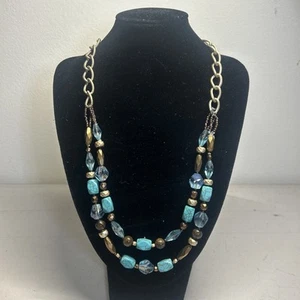 Lia Sophia Beaded Double Strand Necklace 20” Gold Tone Turquoise - Picture 1 of 4