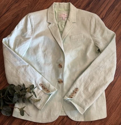 Blazer J Crew Escolar Verde Lino Mujer 4 Academia Preppy Carrera Oficina Trabajo Foto 1 de 4