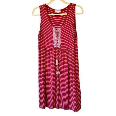Vestido Max Studio Rojo Rayas Sin Mangas Para Mujer M Con Cordones Mini Playa Informal Foto 1 de 4