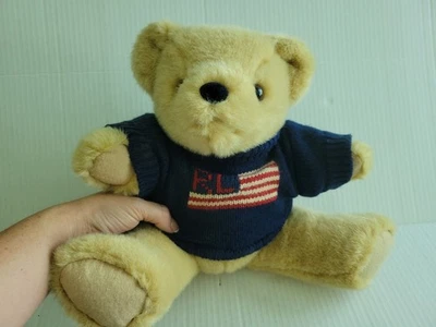 VTG 1996 Ralph Lauren Polo 14" Teddy Bear Blue American Flag USA Stuffed Plush - Image 1 of 4