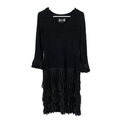 Y2K Slinky Black Goth Whimsigoth Witchcore Gothic Ruffle Bell Sleeve Dress Small - Image 1 of 4