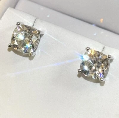 Cushion Cut Moissanite Stud Earrings Certified VVS1 - 925 Silver or 14K Gold - Image 1 of 4