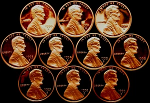 1990-1999 S - Proof  Lincoln Cent Penny Memorial 10 coin set - Picture 1 of 2