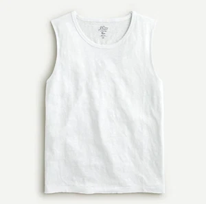 J.CREW WOMEN'S WHITE LINEN CREWNECK SLEEVELESS MUSCLE TANK TOP Sz S - Picture 1 of 2