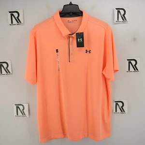 NWT Men's Under Armour Tech UA Golf Polo Shirt Peach Orange Performance SS Loose - Picture 1 of 10