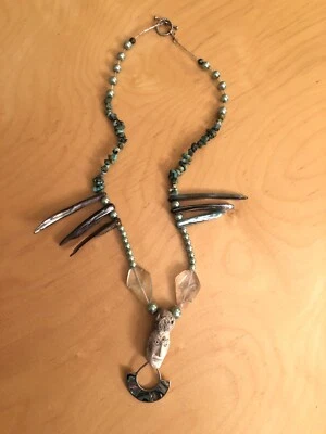 Original Handmade Bead Necklace by JMK Designs - Turquoise, Glass, Shell & Clay - Image 1 of 4