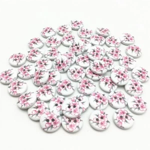 10 Sakura Pink Cherry Blossom White Wooden Buttons Sewing Crocheting Craft 15mm - Picture 1 of 2