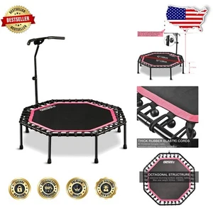 Octagonal Fitness Trampoline with Adjustable Handle and Noise-Reducing Features - Picture 1 of 10