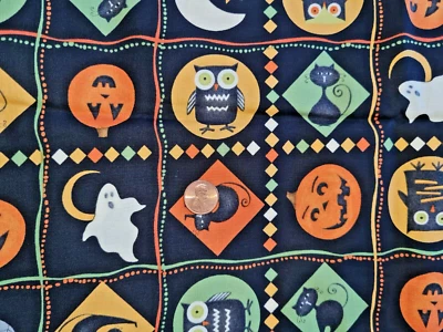 Debbie Mumm Scaredy Cats  44 x 29" or  3/4 yd Halloween Block Print - Image 1 of 4