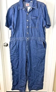 Levis NWT Jumpsuit XXL Blue Denim Short Sleeve Button Down Relaxed Tie Waist - Picture 1 of 19