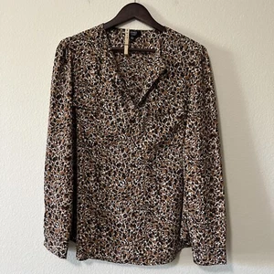Jones New York V Neck Long Sleeve Animal Print Pockets Popover Blouse Shirt L - Picture 1 of 9