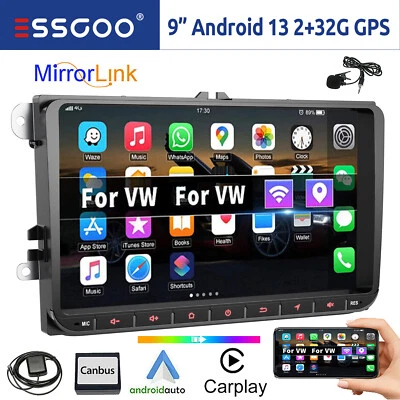 Autoradio Carplay Android 12 32G GPS WiFi RDS Per VW GOLF 5 6 Touran Passat Polo - Immagine 1 di 4