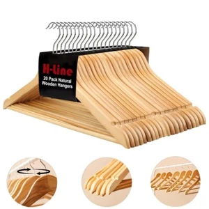 WOODEN COAT HANGERS SUIT GARMENT CLOTHES WARDROBE WOOD HANGER TROUSER BAR - Picture 1 of 10